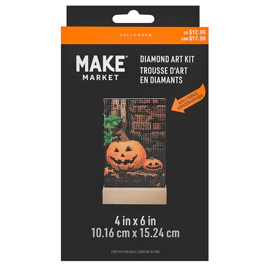 4" x 6" Jack-o'-Lanterns Acrylic Surface Diamond Art Kit with Wood Stand by Make Market®